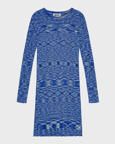 Molo Kids' Girl's Camille Viscose Dress In Blue Mouline