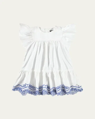 Molo Kids' Girl's Cammas Embroidered Dress In Crisp White