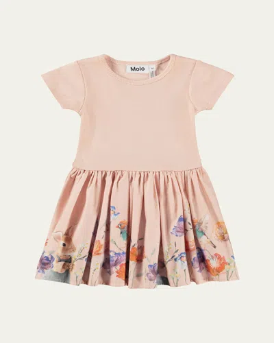 Molo Kids' Girl's Carin Short-sleeve Floral Peplum Dress In Nude