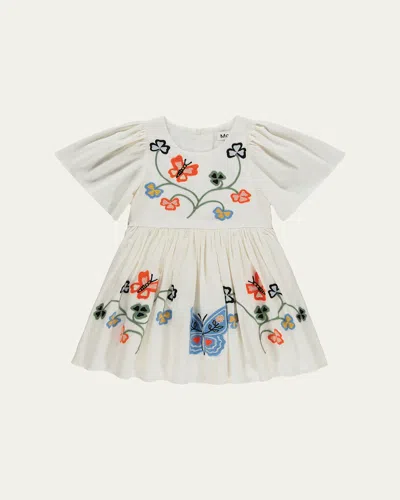 Molo Kids' Girl's Carlin Embroidered Butterfly-sleeve Dress In Multi
