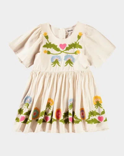 Molo Kids' Girl's Carlin Floral Crotchet Dress In Dandelion Border