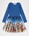 Molo Girl's Casie Long-sleeve Organic Cotton Dress In Blue