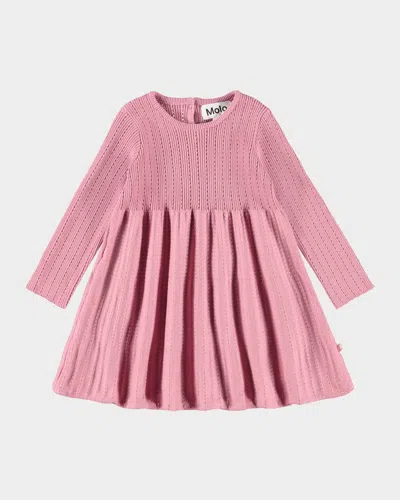 Molo Kids' Girl's Cass Long-sleeve Knit Dress In Pink