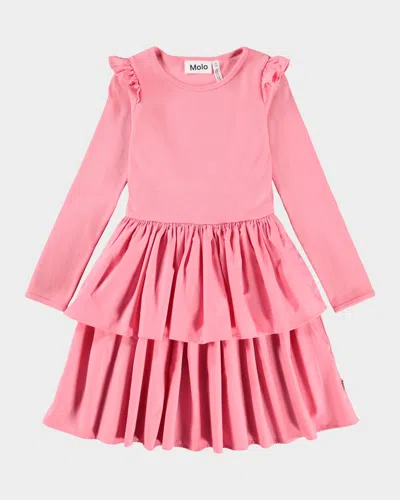 Molo Kids' Girl's Cathi Long-sleeve Dress In Pink