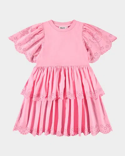 Molo Kids' Girl's Ceelia Eyelet Embroidered Dress In Pink Lemonade