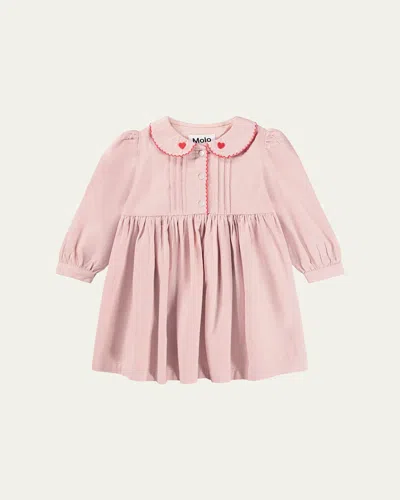 Molo Kids' Girl's Charlette Long-sleeve Embroidered Cotton Dress In Pink