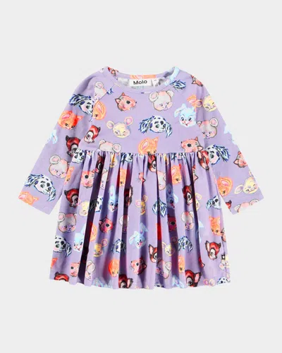 Molo Kids' Girl's Charmaine Animal-print Long-sleeve Dress In Purple