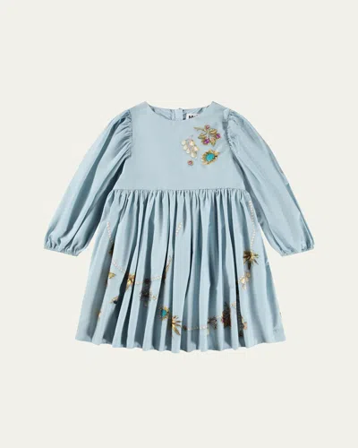 Molo Kids' Girl's Cilja Long-sleeve Dress In Blue