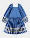 Molo Girl's Ciris Puff-sleeve Organic Cotton Dress In Blue