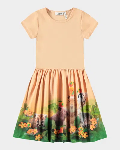 Molo Kids' Girl's Cissa Graphic Combo Dress In Rainbow Parrots