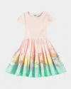 Molo Pink Dress For Girl With Dolphins In Wave Jumping
