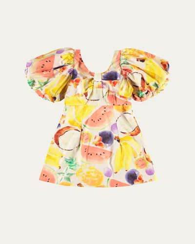 Molo Kids' Girl's Cissy Puff Sleeve Dress In Fruit Salad
