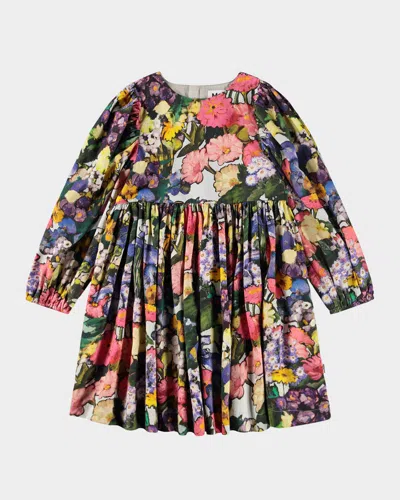 Molo Kids' Girl's Cocos Floral Puff-sleeve Dress In Pink