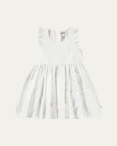 Molo Kids' Girl's Cortney Sleeveless Ruffled Cotton Dress In Crisp White