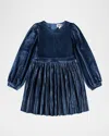 Molo Girl's Cyrilli Pleated Velour Dress In Blue