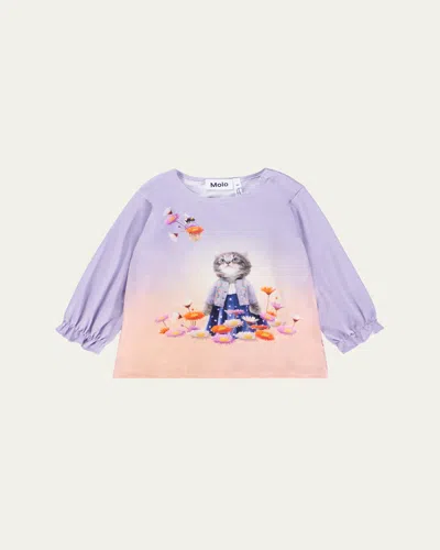 Molo Kids' Girl's Elina Cat Graphic-print Top In Orange