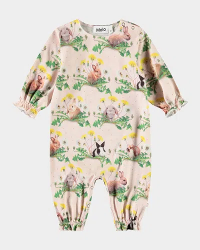 Molo Kids' Girl's Florina Rabbit-print Organic Cotton Bodysuit In Pink