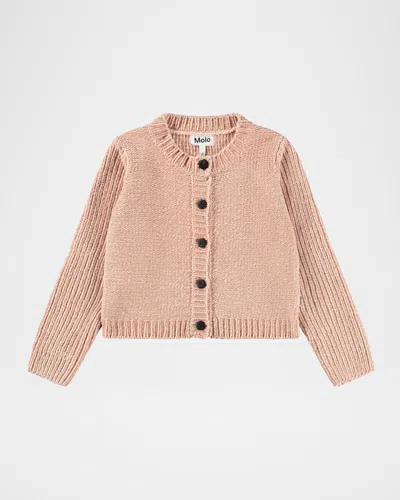 Molo Kids' Girl's Gilah Chenille Cardigan Sweater In Brown