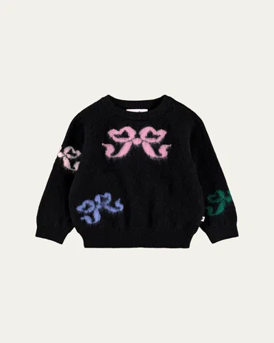 Molo Kids' Girl's Gilby Fancy Bows Wool Sweater In Black