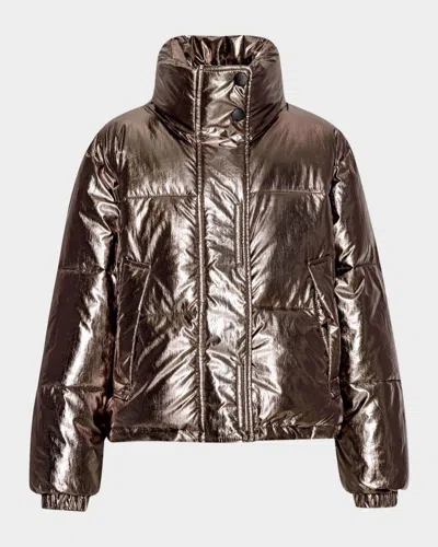 Molo Kids' Girl's Hansine Metallic Puffer Coat In Warm Silver