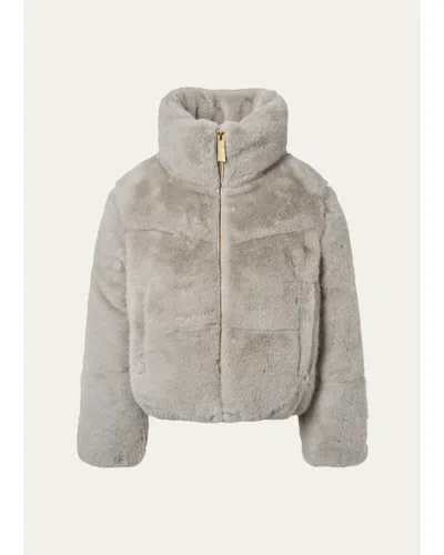 Molo Kids' Girl's Havi Faux Fur Jacket In Dappled Gray