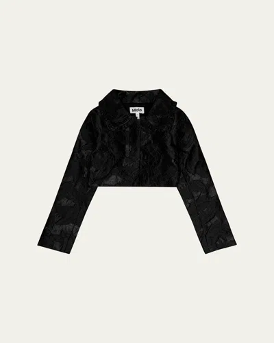 Molo Kids' Girl's Helenka Lace Cropped Jacket In Black