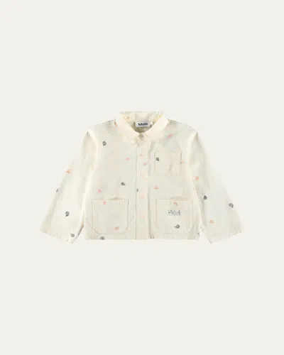 Molo Kids' Girl's Hellen Embroidered Cotton Jacket In White