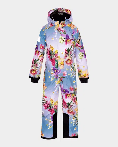 Molo Kids' Girl's Hux Floral-print Snowsuit In Gradient Bloom