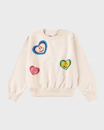 Molo Kids' Girl's Marge Sequin Sweatshirt In Sequin Hearts