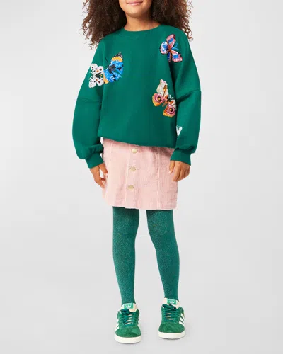 Molo Kids' Girl's Marika Embellished Butterfly Sweatshirt In Aventurine