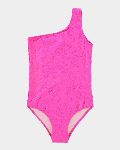 Molo Kids' Girl's Nai One-shoulder One-piece Swimsuit In Fruity Terry