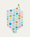 Molo Kids' Girl's Nai One-shoulder Swimsuit In Painted  Dots