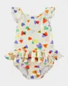 Molo Printed Lycra One Piece Swimsuit In Rainbow Hearts