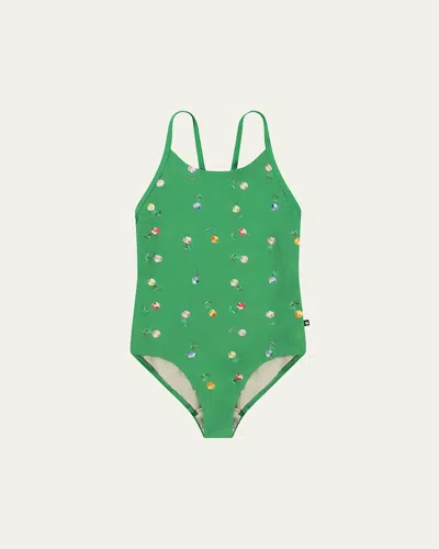 Molo Kids' Girl's Nanna Embroidered Floral-print Swimsuit In Mini Bloom