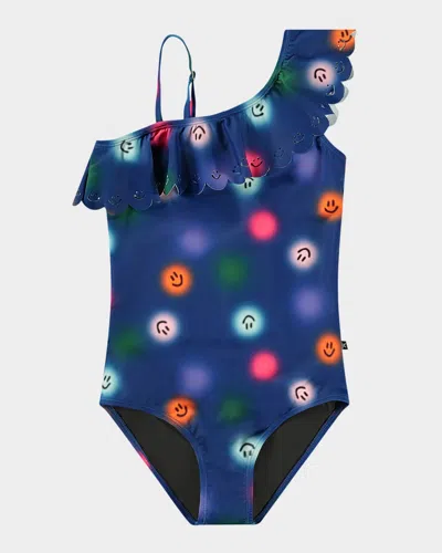 MOLO GIRL'S NET RUFFLED ONE-SHOULDER ONE-PIECE SWIMSUIT