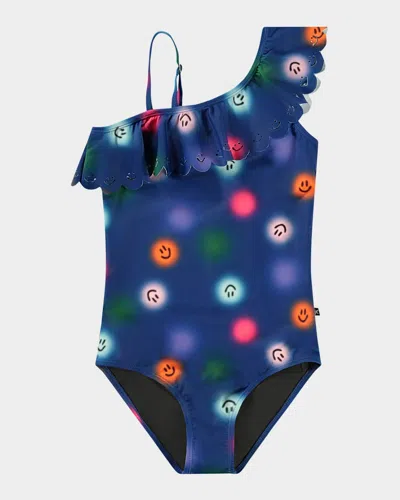 MOLO GIRL'S NET RUFFLED ONE-SHOULDER ONE-PIECE SWIMSUIT