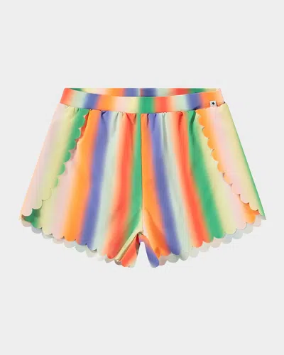 Molo Kids' Girl's Neva Rainbow Scalloped Shorts In Purple