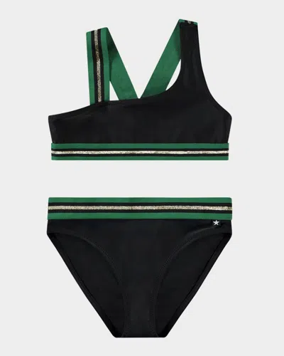 Molo Kids' Girl's Nicola Asymmetric Two-piece Swimsuit In Black