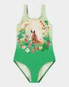 Molo Kids' Girl's Nika One-piece Swimsuit In Green