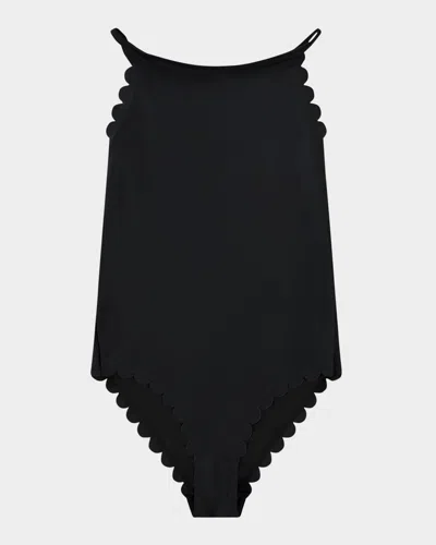 Molo Kids' Girl's Noelle Scalloped One-piece Swimsuit In Black