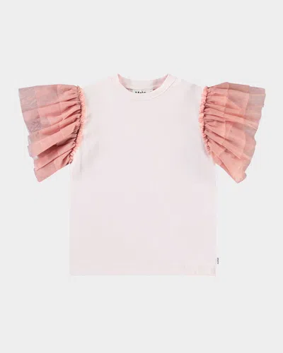 Molo Kids' Girl's Robyn Flutter-sleeve T-shirt In White