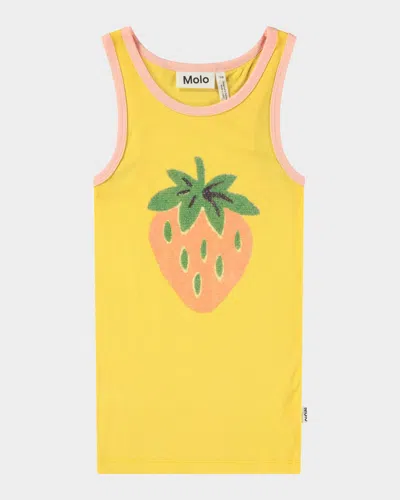 Molo Kids' Girl's Rosie Strawberry Intarsia Tank Top In Peach Strawberry