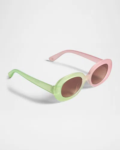 Molo Kids' Girl's See Oval Sunglasses In Green