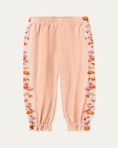 Molo Kids' Girl's Selena Floral-print Organic Cotton Trousers In Pink