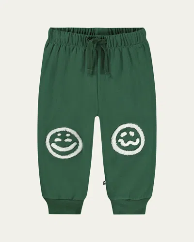 Molo Kids' Girl's Simeon Smiling Face Cotton Jogger Pants In Green