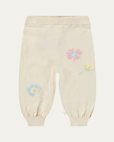 Molo Kids' Girl's Sol Knit Floral Intarsia Pants In Pastel Flora