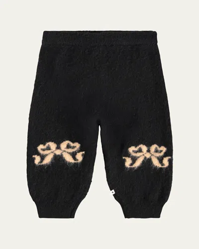 Molo Kids' Girl's Solana Fancy Bows Wool Pants In Black