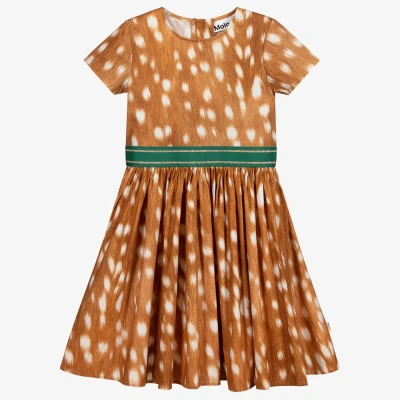 Molo Babies' Girls Beige Organic Cotton Dress In Brown
