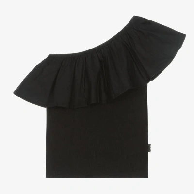 Molo Kids' Girls Black Cotton One-shoulder Top