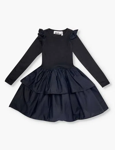 Molo Girls Black Kids Cathi Ruffled-trim Organic-cotton Blend Dress 3-12 Years 11-12